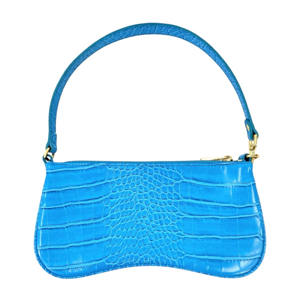 JW Pei Eva Shoulder Handbag Blue Croc Embossed Vegan Faux Leather Mini Bag